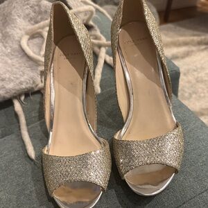 Cole Haan Glitter Open-Toe D'Orsay Heels in Gold